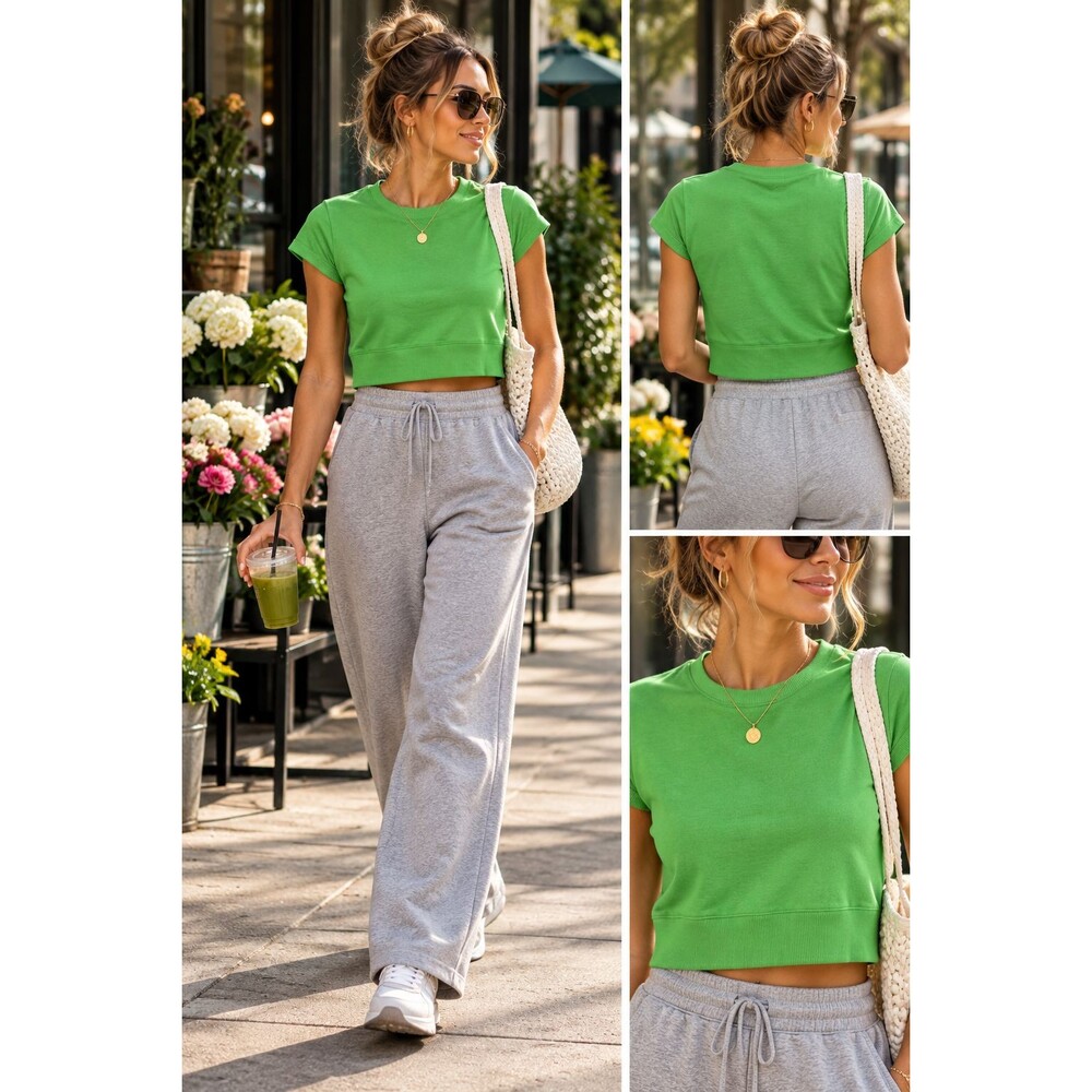 OFFLINE Aerie Sidewalk Seamless Cropped Tee Top sz L Short Sleeve Neon Green